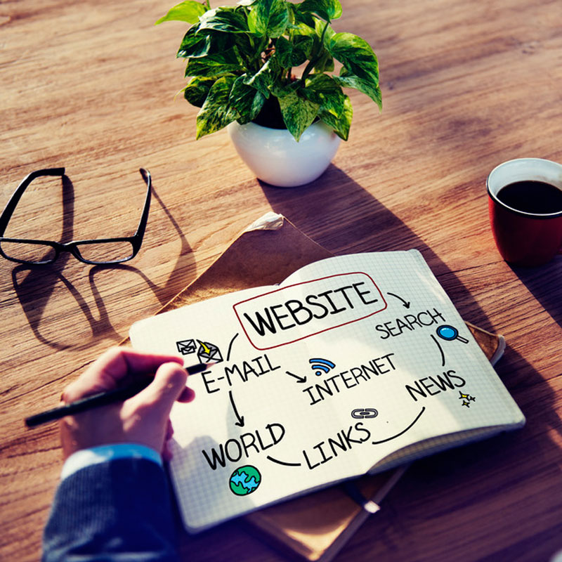man writing website